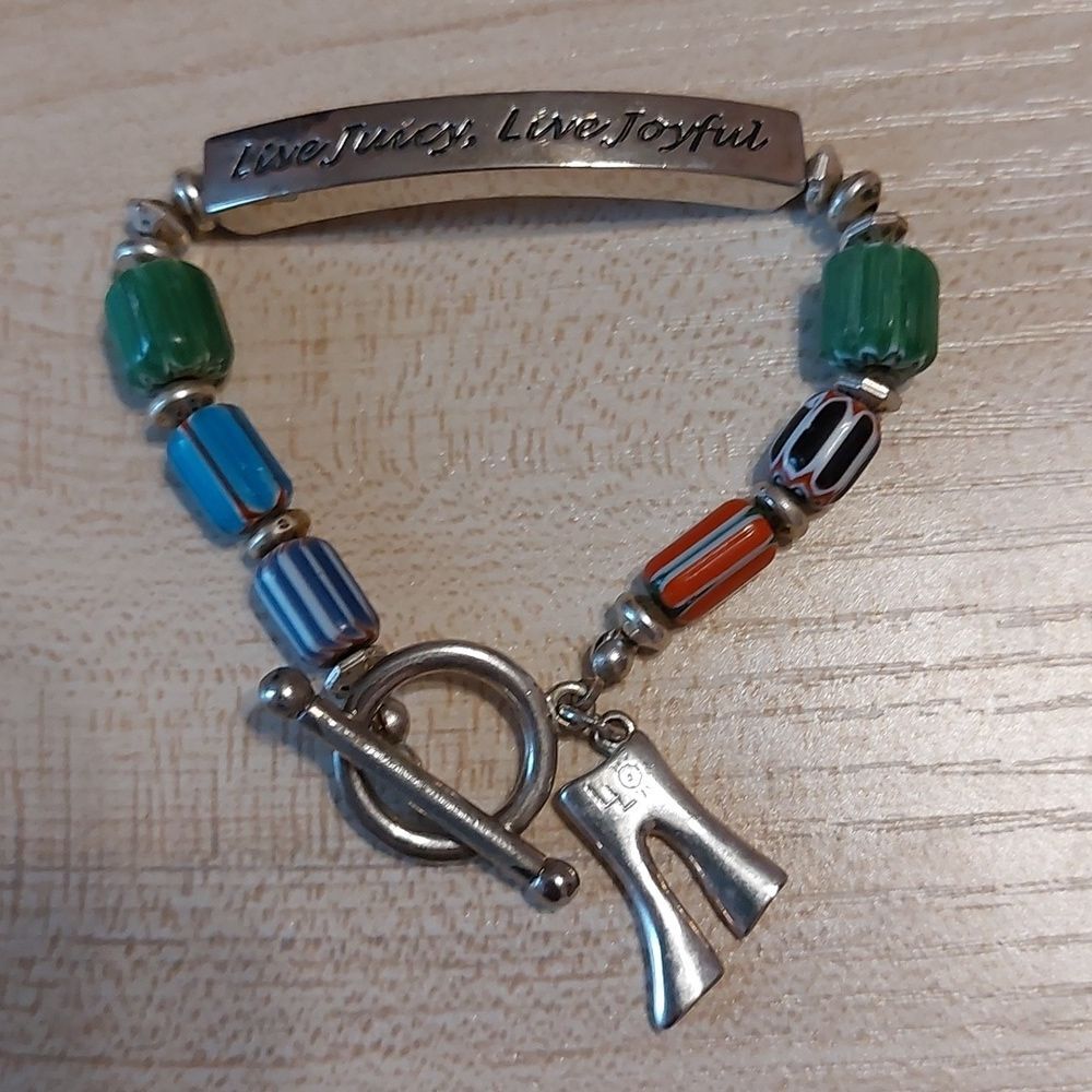 Live Juicy, Live Joyful Inspirational Beaded Charm Bracelet